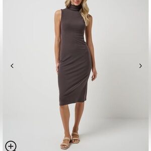 Never Worn! Travis Mathew Coffee Cloud Rib Mock Neck Midi Dress